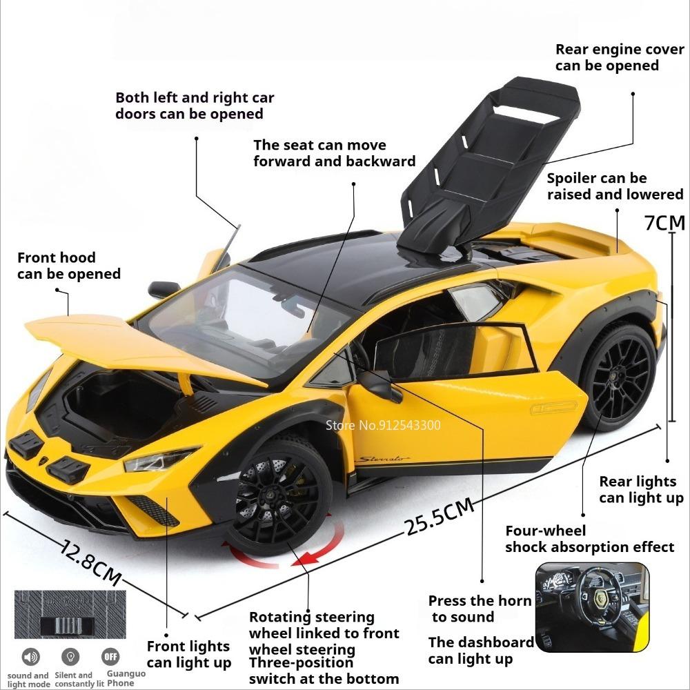 1:18 Scale HURACAN STERRATO SVJ63 Car Model Toy Sound Light Shock Absorption Sliding Supercar Models Children's Interactive Toys