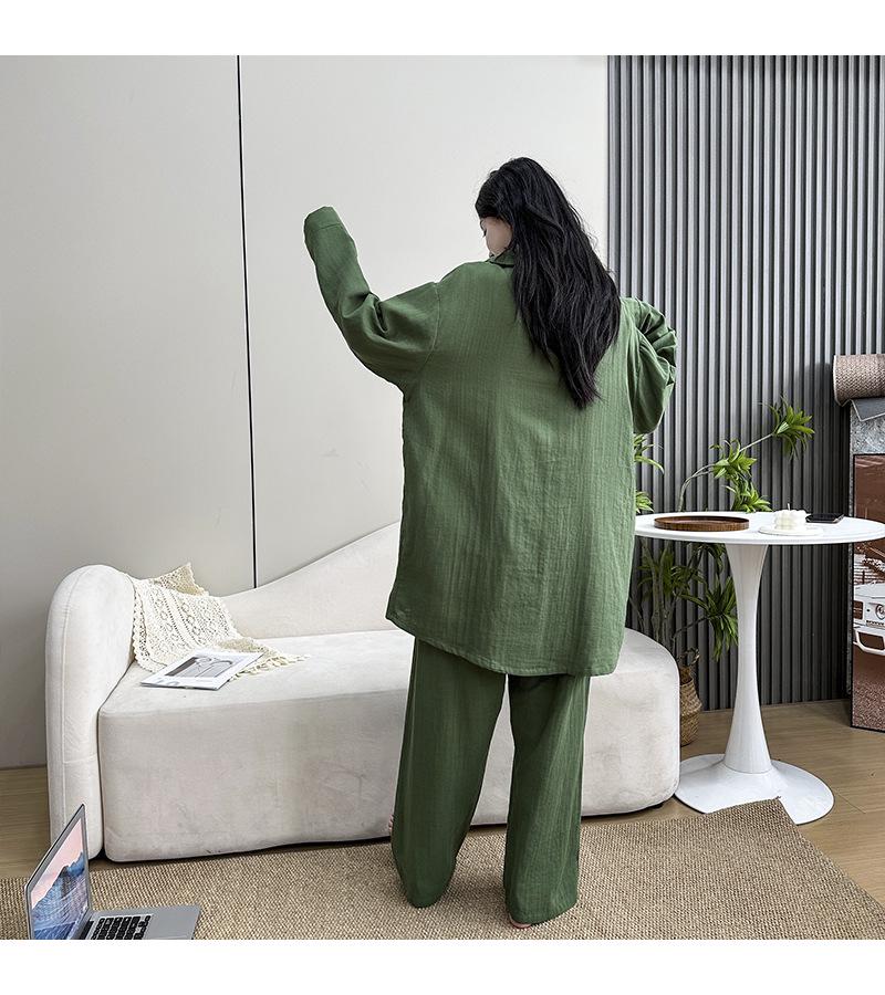 Autumn Plus Size Pure Cotton Double Yarn Relaxed Women's Pajamas