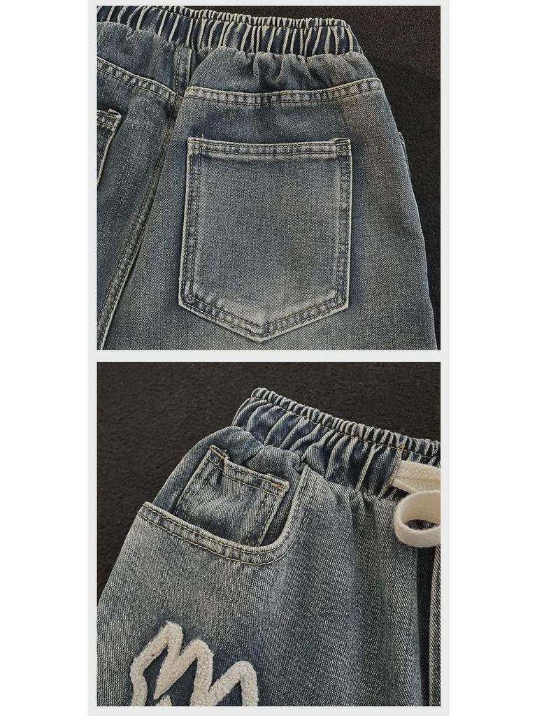 Męskie modne dżinsy proste na każdą porę roku z haftem