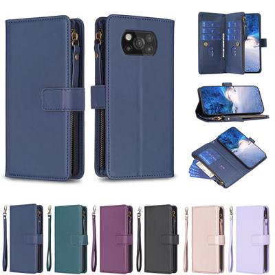 Jednokolorowy wzór PU skóra przegródki na karty portfel na zamek błyskawiczny etui na telefon dla Xiaomi Redmi 10,POCO X3,M6,C31,13C,K70,A1,Note 11,Note 12,Note 13..