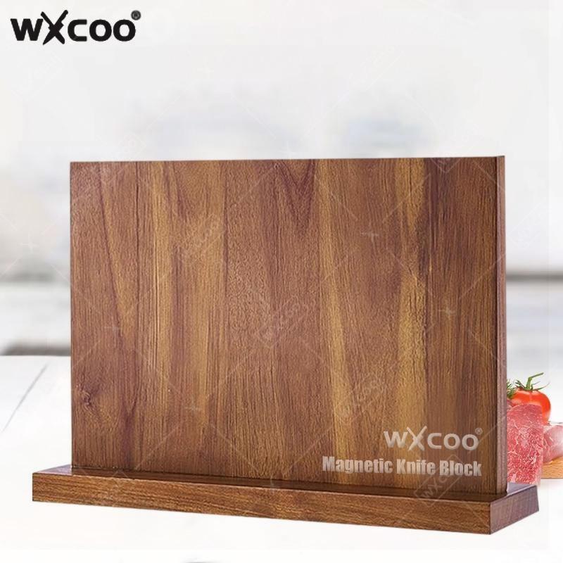 WXCOO Long Magnetic Knife Block Kitchen Holder Acacia Wooden Kitchen Counter Strong Enhanced Magnets Stands Storage Knife Holder