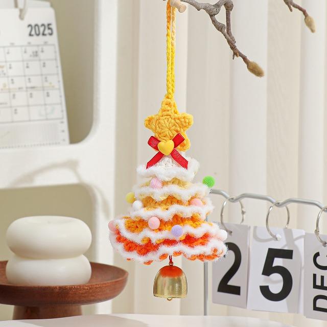 Crochet Christmas Tree Hanging Pendant - Knitted Plush Decor with Jingle Bell for Xmas Party & Home