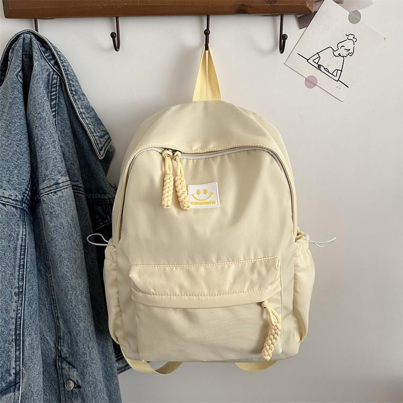 Smiling Pattern Face Solid Color Backpack Oxford Schoolbag For Daily Use Fashion