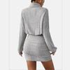 Women's Autumn Winter Pit Strip High Collar Lantern Sleeve Pleated Hip Wrap Dress