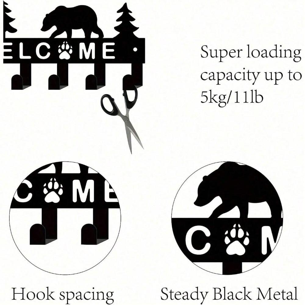 Metal Key Holder Wall Mounted Bear Design with 6 Hooks for Entryway Storage Home Decor Gift