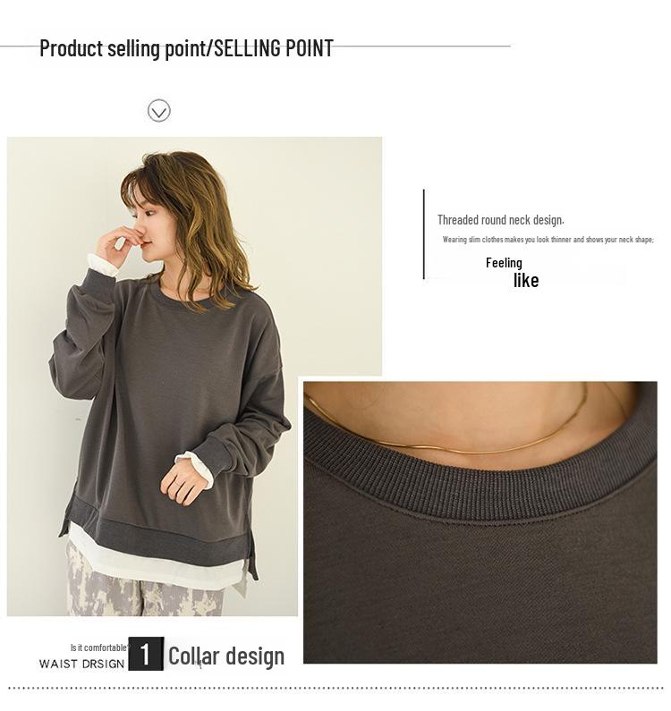 Dámské 2021 Jaro/Podzim Froté Dvoudílný Styl Středně Dlouhé Volné Ležérní Trendy Mikiny Pulovry, K dispozici Plus Size.