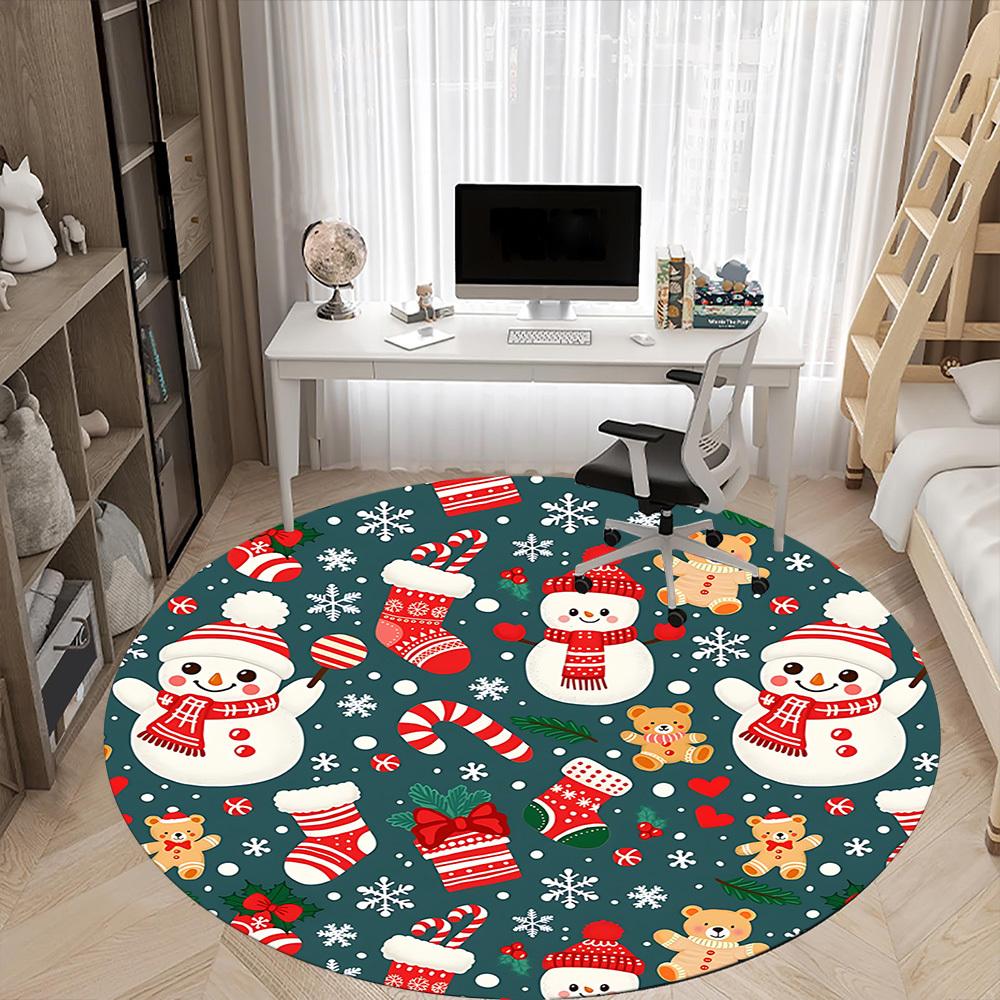 1pc Christmas Winter Office Round Area Rug, Under Office Chairs Bedroom Living Room Home Decor, Room Deco, Available in Various Sizes
