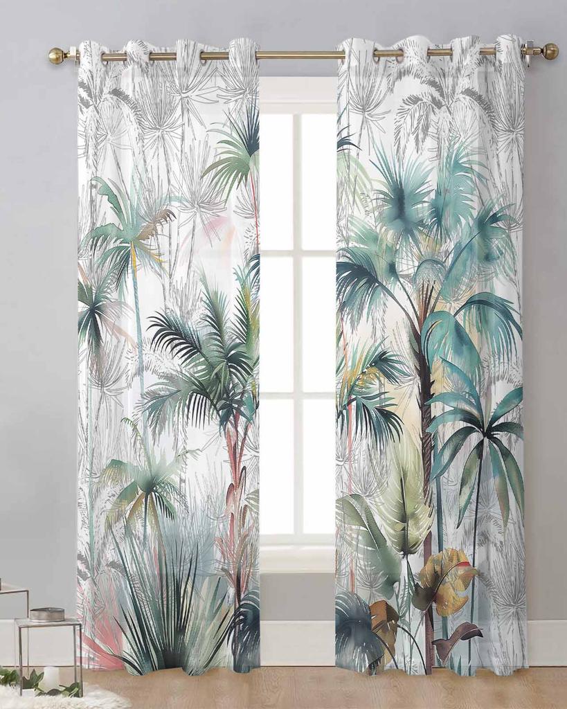 Tropical Plant Palm Tree Sheer Curtains for Living Room Decoration Window Curtains for Kitchen Tulle Voile Organza Curtains