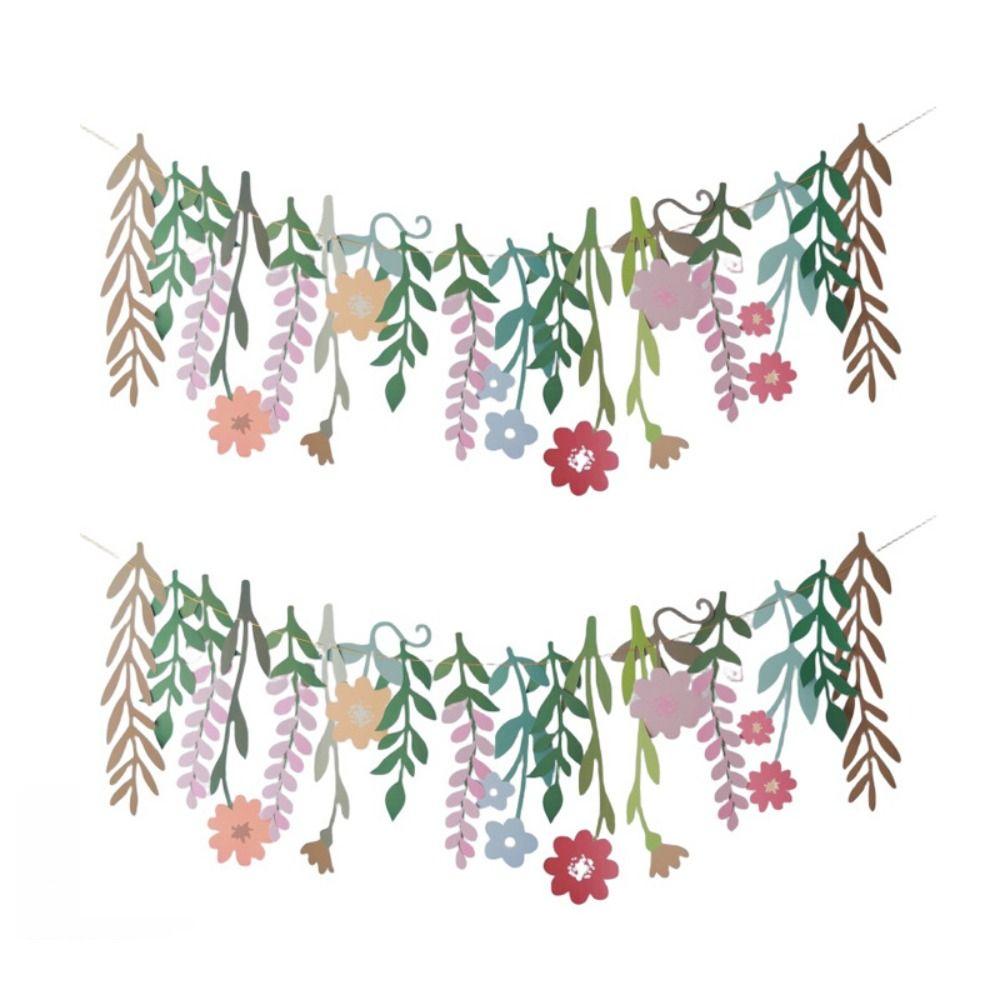 Hanging Long Leaves Flower Banner Funny Flower Flag Floral Leaf Paper Banner Home Decorations