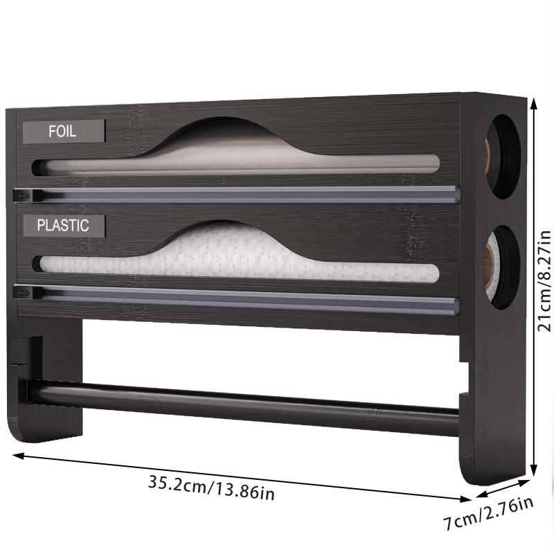 Kitchen Plastic Wrap Cutter Box with Kitchen Paper Holder 3-in-1 Shelf Foil Parchment Bamboo Storage Box