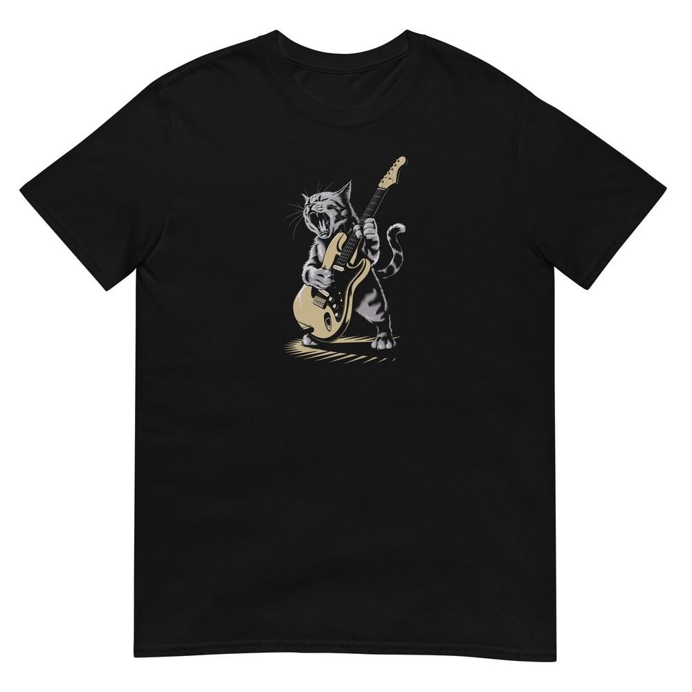 Cat Tshirt Guitar Player Tee Kitty Cats Lover Pet TShirt Unisex Design Unisex T-Shirt S