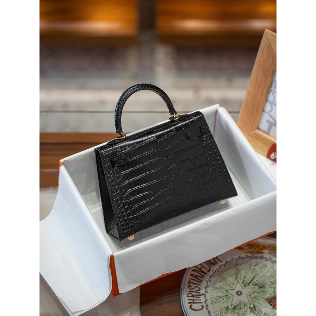 Kazilan Kelly crocodile pattern cowhide bag second generation Keli bag versatile premium portable shoulder messenger women's bag