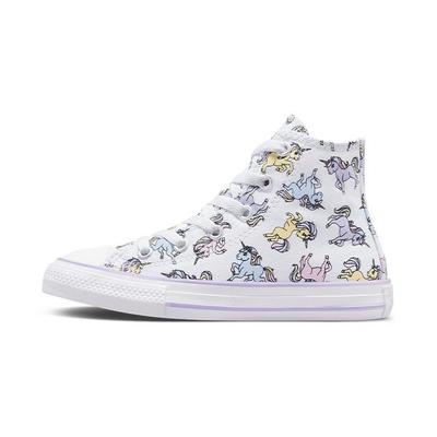 All Star Jednorožec Potisk Odolné Vysoké Plátěné Boty Dětské Tenisky Bílá Modrá A00927C