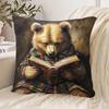 1pc Pillowcase, Vintage Bear Reading Pattern Art Pillowcase, Soft and Comfortable Polyester Short Plush Fabric, Single-Sided Print, Pillow Insert Not