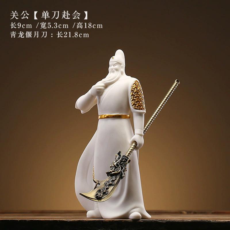 Chinese Guan Gong Statue, God of Wealth & Warrior Figurine, Ceramic Decoration for Home Office Desk, Blessing for Fortune