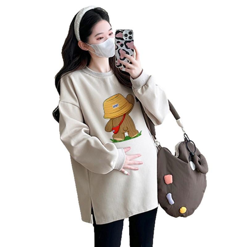 Plus Size Maternity Sweatshirt Set: Medium-Length, Loose Fit for Spring & Autumn