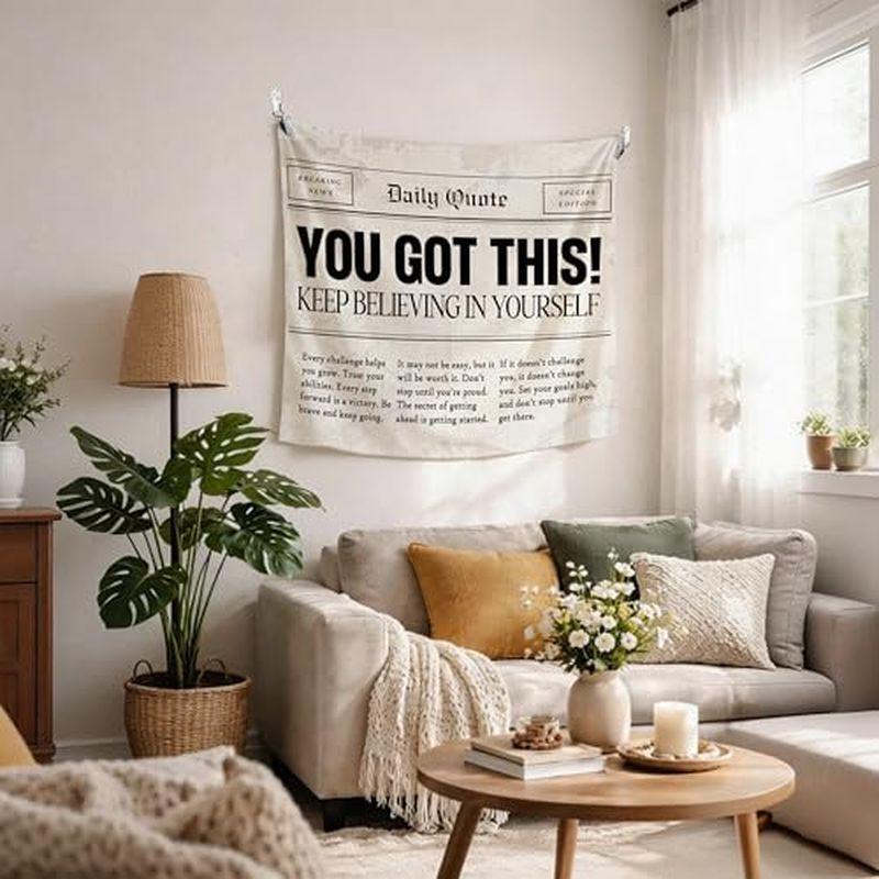 Daily Quote You Got This Newspaper Wall Tapestry Keep Believing In Yourself Motivational Text Article Bedroom Living Room