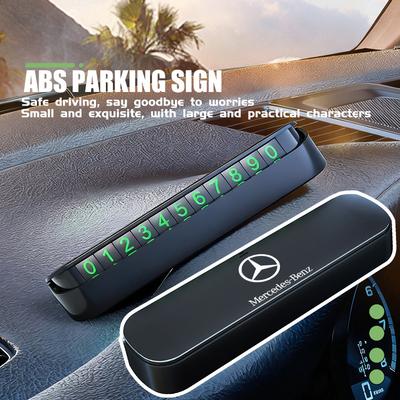 Car Logo Temporary Parking Card ABS Phone Number Card Plate Auto Accessories For Benz AMG Exclusive A C E R V Class CLA CLS C180  W2