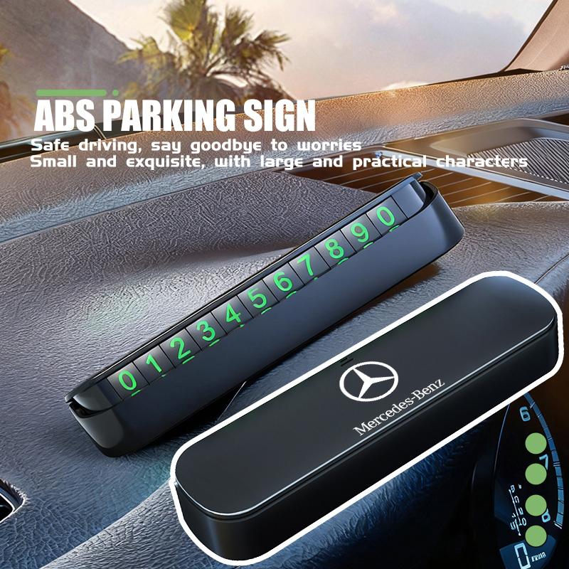 AABCS1 Car Logo Temporary Parking Card ABS Phone Number Card Plate Auto Accessories For Benz AMG Exclusive A C E R V Class CLA CLS C180
