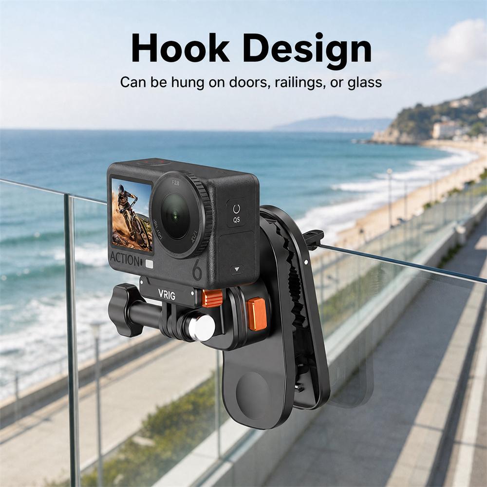 VRIG AC-97 360° Rotatable Backpack Clip for DJI Action 6/5 Pro/4/3 Insta360 Ace Pro 2 Mini BallHead Mount for Outdoor Photograph
