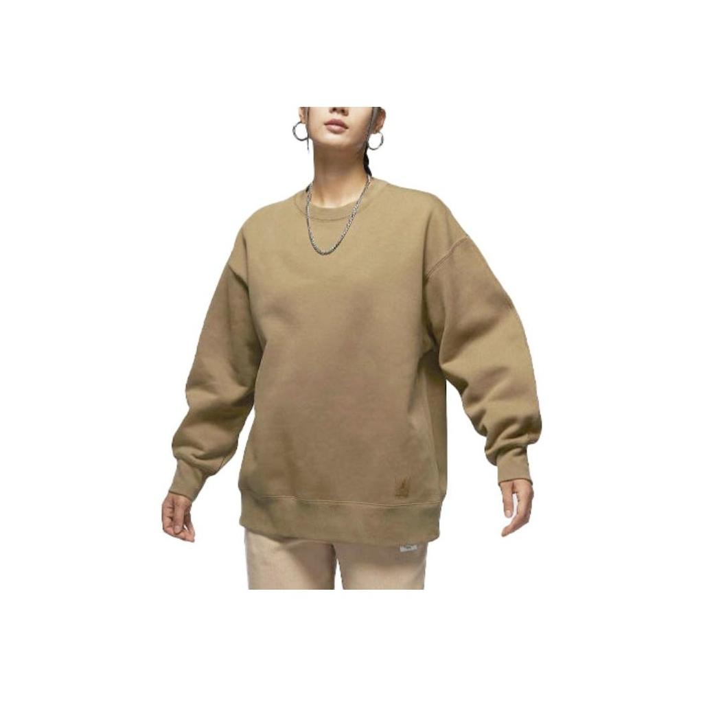 Jordan Solid Color Tag Logo Crew Neck Loose Long Sleeve Sweatshirt Women Tops Brown FB5117-395