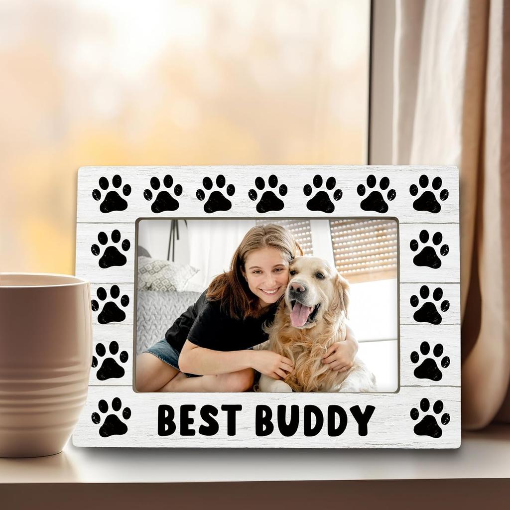 Dog 4x6 Picture Frame, Pet Photo Frame, Dog Mom Dad Lovers Owner Gifts for Women Men, Pet Lover Gifts, Best Buddy Wooden Picture Frames for Wall or
