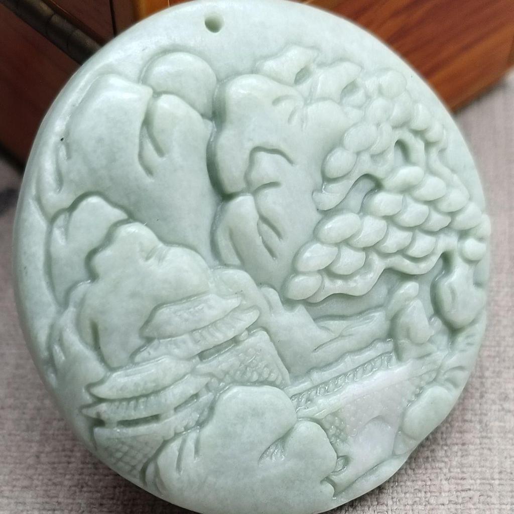 Pingente Paisagem Jade Hetian Verde Esmeralda Guizhou