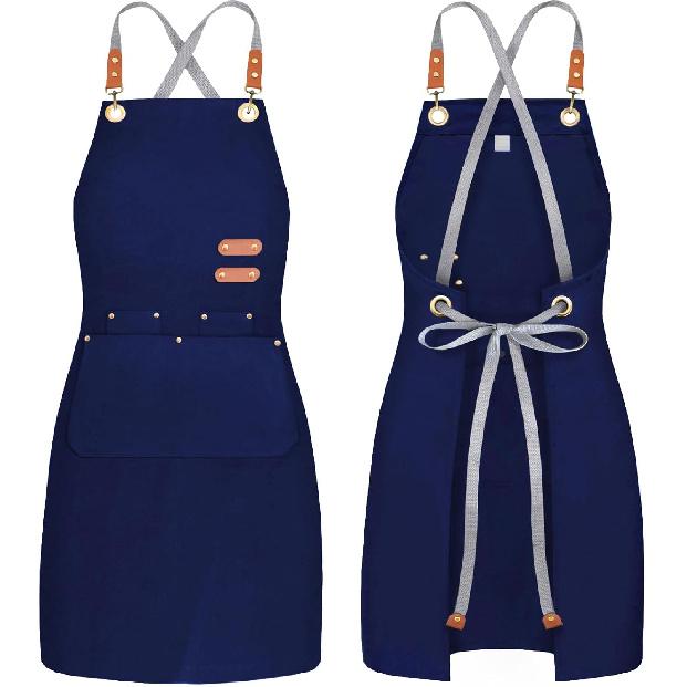 chef apron bib tool apron for man woman cross back straps with 4 pockets for kitchen cooking gardening baking working