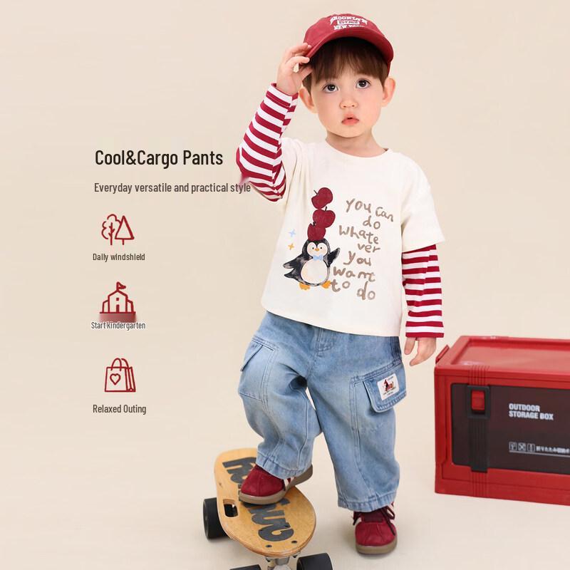 LUSONBABY Baby Boys' Loose Fit Denim Workwear Pants