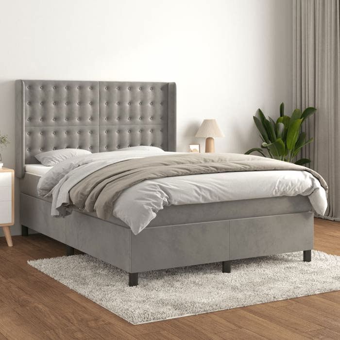 Maison Exclusive - Sommier à lattes de lit et matelas Gris clair 140x190cm Velours