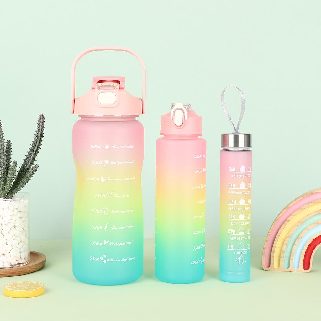 Water Bottle New Gradual Change Color Frosted Plastic Cup Three-piece Set Outdoor Portable Accompanying Cup Large Capacity Sports Kettle