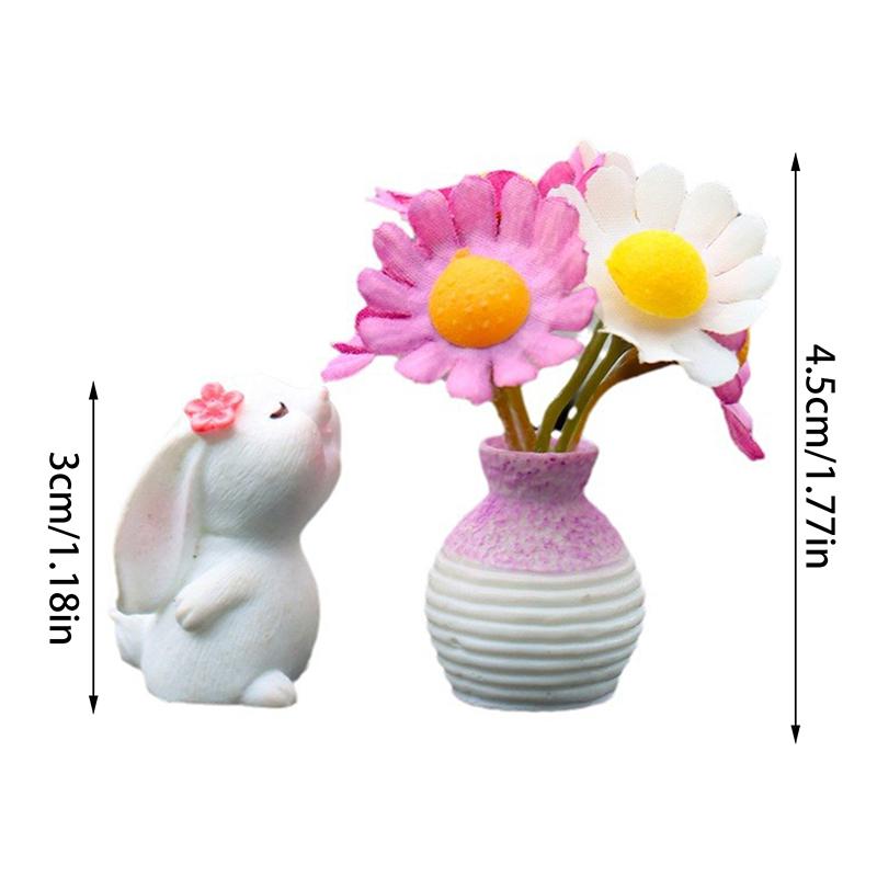 Cute Mini Bunny And Daisy Flower Vases Car Dashboard Decorations Fun Dashboard Ornament Kawaii Car Interior Accessories Rearview