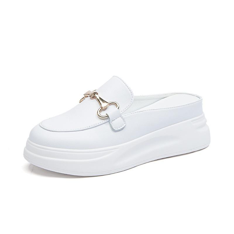 Summer half-drag women's thick-soled invisible inner height increase women's slippers leather casual sandals women's comfort