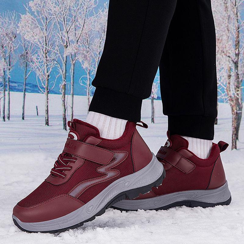 Winter Velcro cotton shoes velvet non-slip warm shoes medium walking shoes outdoor cold resistance warm