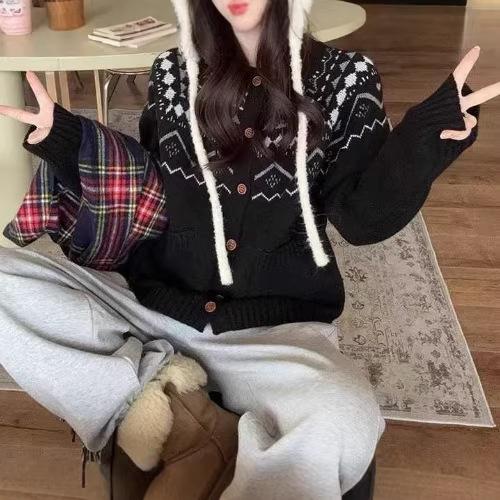 Vintage jacquard fair island knitted sweater jacket autumn and winter 1011 new long-sleeved casual loose cardigan top