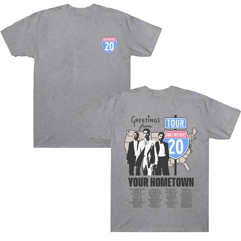 Jonas Brothers Greeting's From Your Hometown Route 20 Tour Tee Vintage Band T-Shirt Harajuku Streetwear Unisex Summer Cotton Top