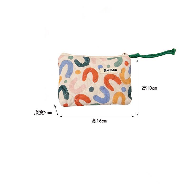 Cartoon Flower Square Cosmetic Bag Women Portable Earphones Lipstick Sanitary Napkins Storage Pouch Small Makeup Zipper Bags