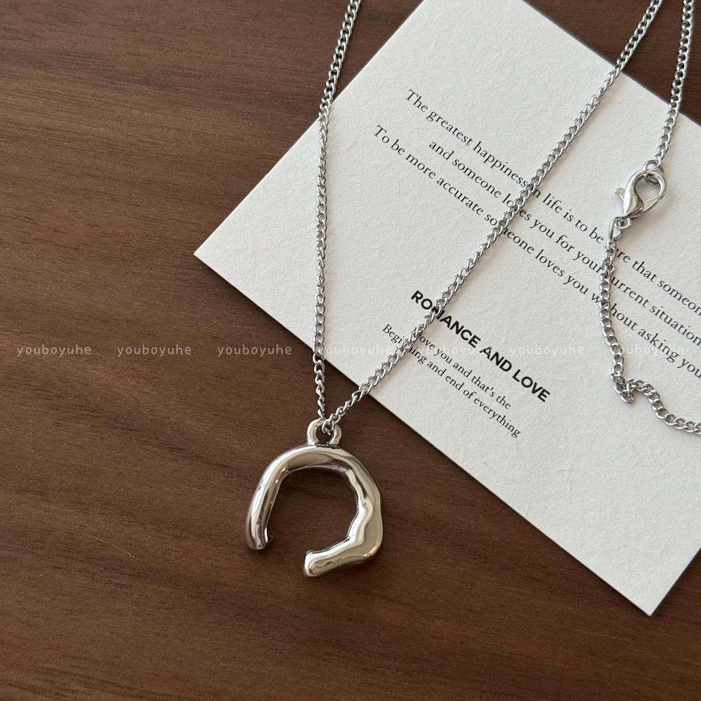 Koreanische Silber Geometrischer Anhänger Lange Halskette - Vielseitige Alltags-Pulloverkette für Frauen