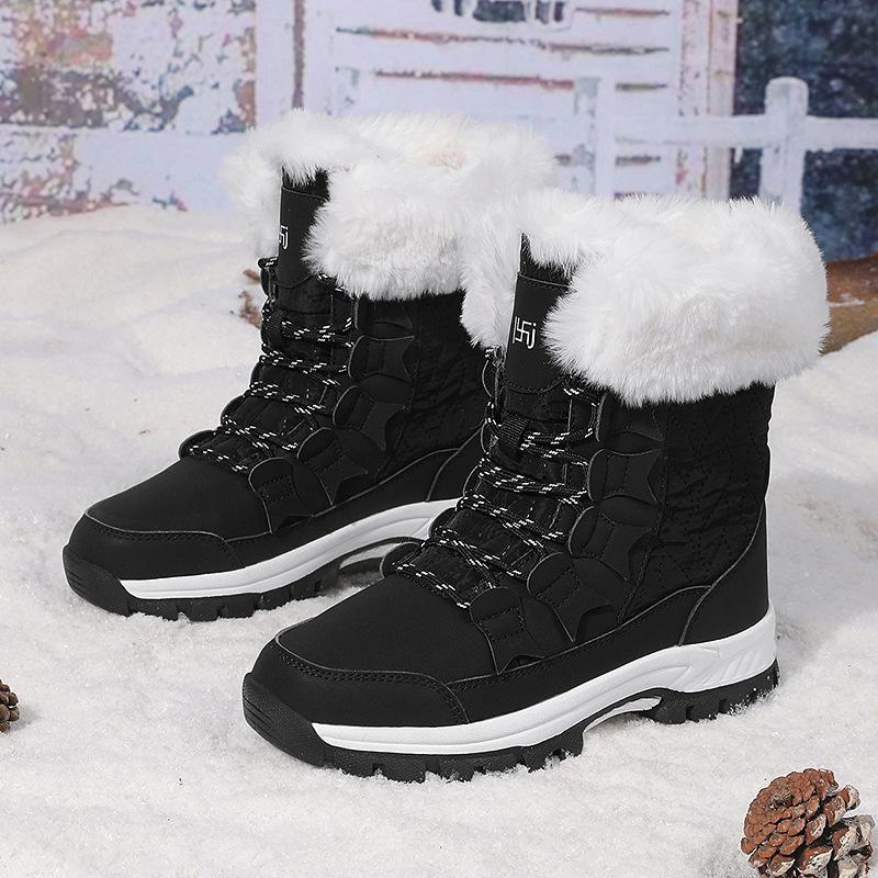 2025 New Women's Snow Boots Winter High-top Cotton Shoes Thick Velvet Plush Warm Winter Boots Lace-Up Platform Ankle Boots Botas