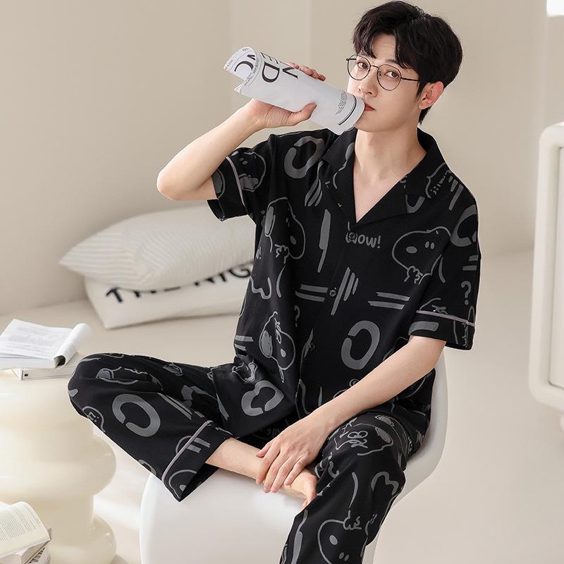 

Мужской летний хлопковый пижамный комплект: Кардиган, топ с короткими рукавами и свободные брюки, большой размер XL