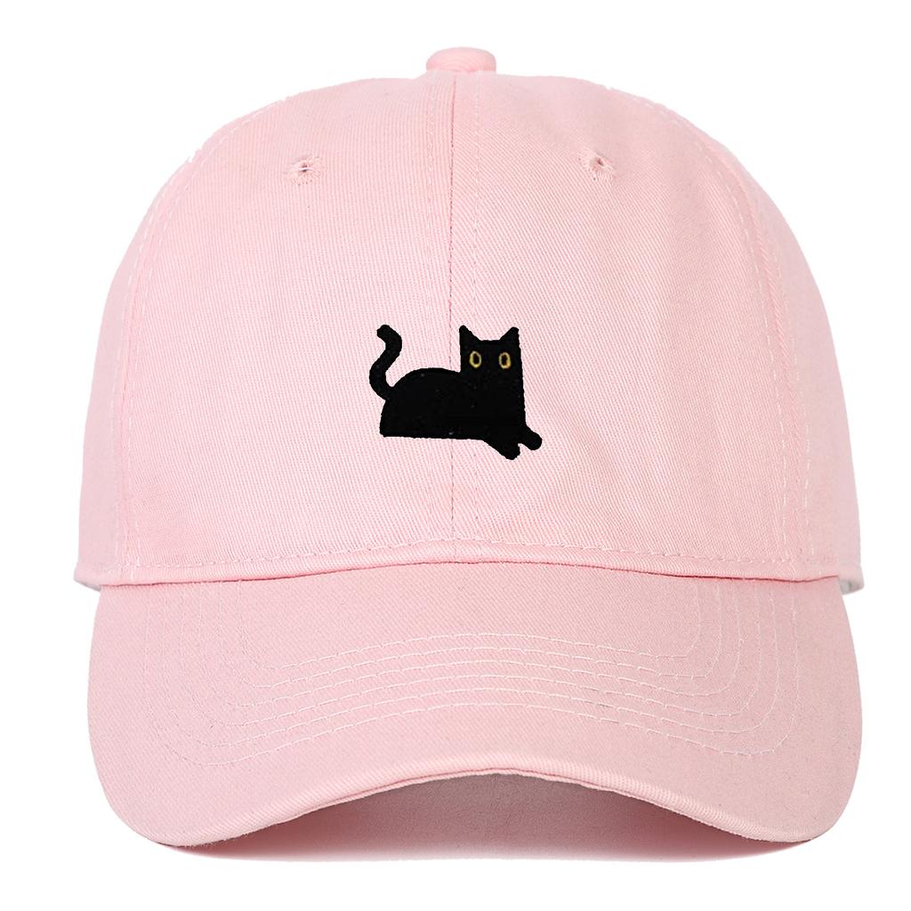 New Cute Cat Embroidery Soft Top Baseball Cap Men and Women Summer Visor Outdoor Hip Hop Dad Hat Black
