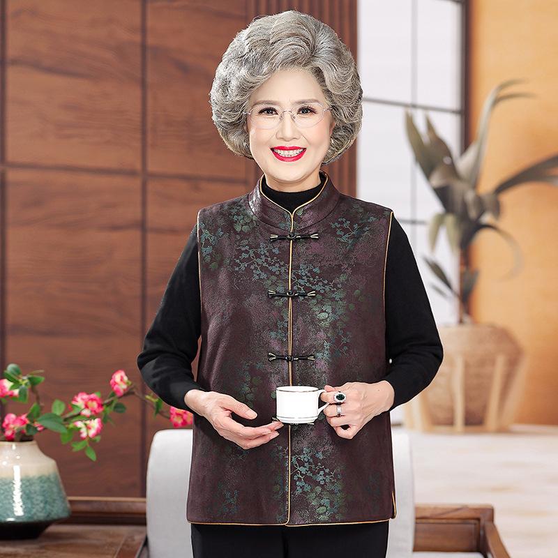 

Spring Retro Vest for Elderly Women - Chinese Tang Suit Style XL [Recommended 100-115 jin]