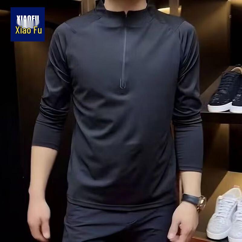 Men s Half-Zip Stand Collar Pullover Top L