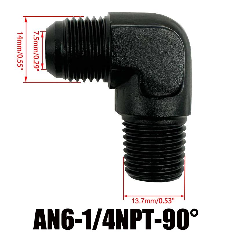 

AN6 AN8 90 Degree Male To 1/4 Inch 3/8 Inch NPT Flare Adapter Fuel Line Hose Fitting AN To NPT Thread Connector Aluminium Black AN6-1 4NPT