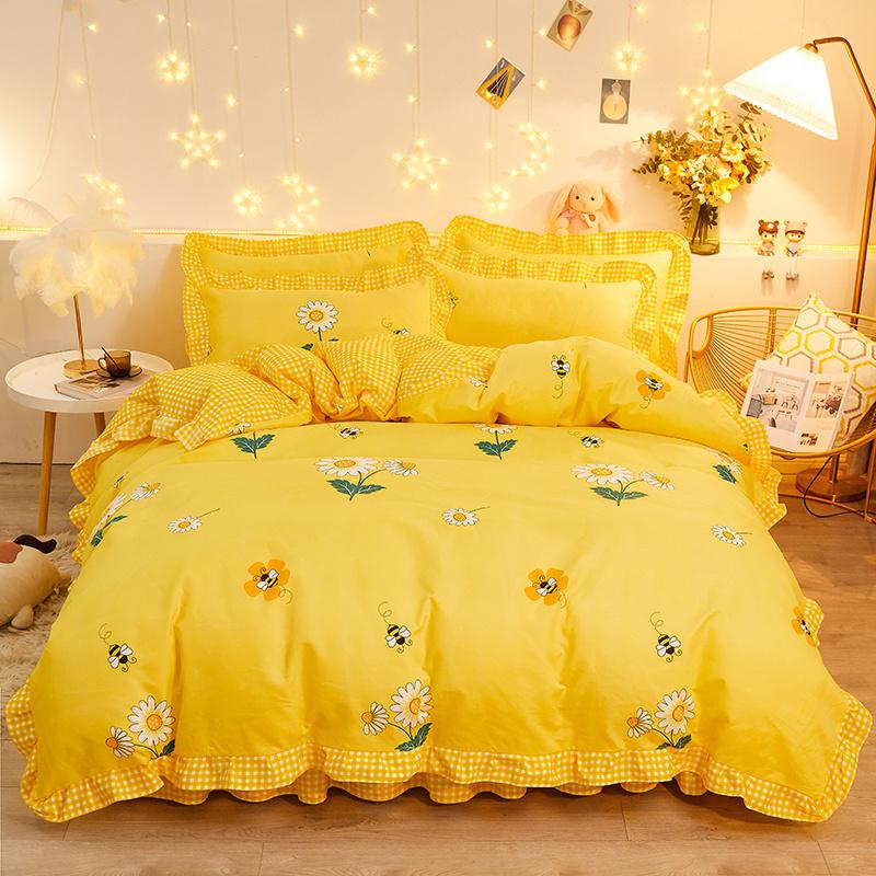 

Botanical Floral Duvet Cover With Ruffle Lace Pastoral Style Flowers Comforter Cover 3 Piece Microfiber Reversible Bedding Set Queen 200x230cm