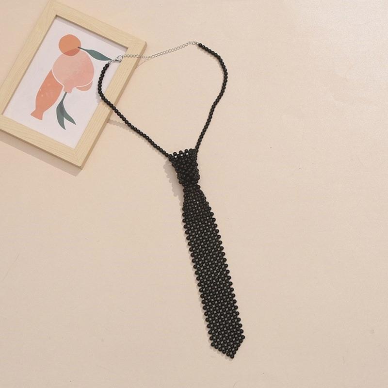 Girls Shirt Pearl Necktie Female Easily Wear Social Gatherings Detachable Pearl Collar Removable Ties Costume Jewellery