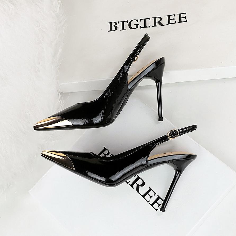 Fashion Super High Heels Women's Metal Pointed Back Hollow Thin Heel Women's Shoes Hollowed Out Back Strap Single Shoe