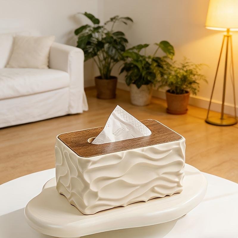 1PC Modern Minimalist Large Tissue Box Holder with Polished Brown Lid - Square Plastic Storage Organizer Suitable for Bathroom & Living Room