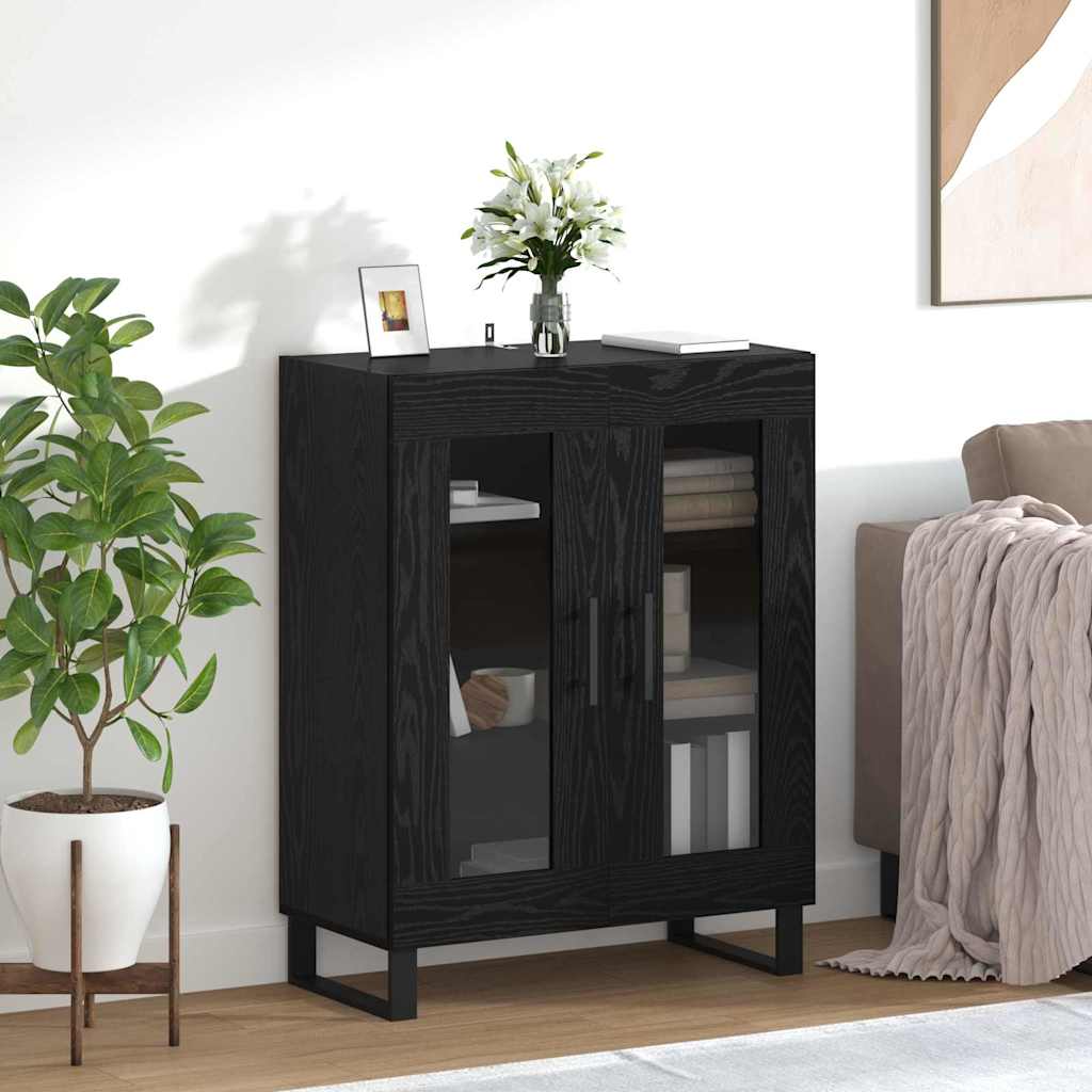 Sideboard in Black Oak Look 69.5 x 34 x 90 cm Engineered Wood