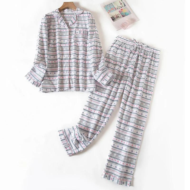Nachtwäsche Damen Pyjama Set Damen Warm Flanell Baumwolle Hausanzug Herbst Winter Karomuster Pyjama Schlaf